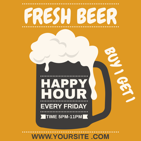 Foaming Beer Mug Happy Hour Promotional Sign Template
